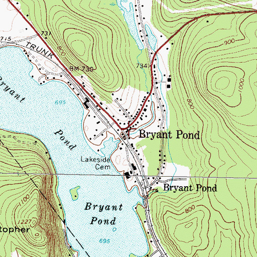 Topographic Map of Bryant Pond, ME