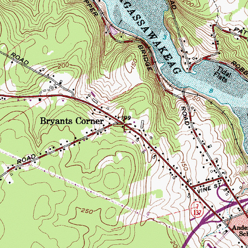 Topographic Map of Bryants Corner, ME