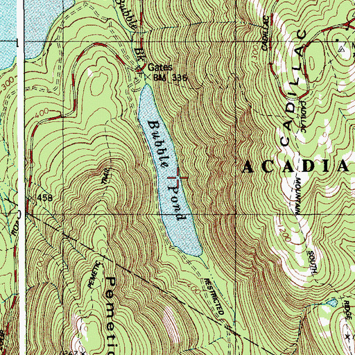 Topographic Map of Bubble Pond, ME