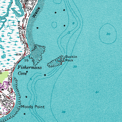 Topographic Map of Bucklin Rock, ME