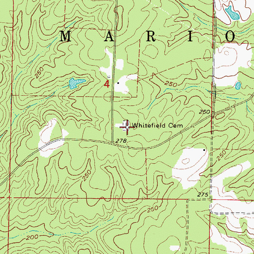 Topographic Map of Whitefield Cemetery, AR