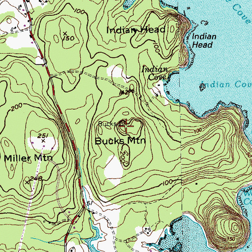 Topographic Map of Bucks Mountain, ME
