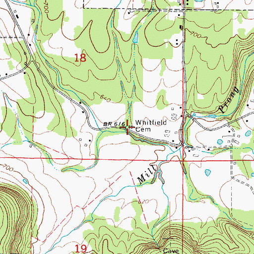 Topographic Map of Whitefield Cemetery, AR