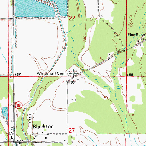 Topographic Map of Whitehall Cemetery, AR