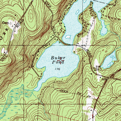 Topographic Map of Buker Pond, ME