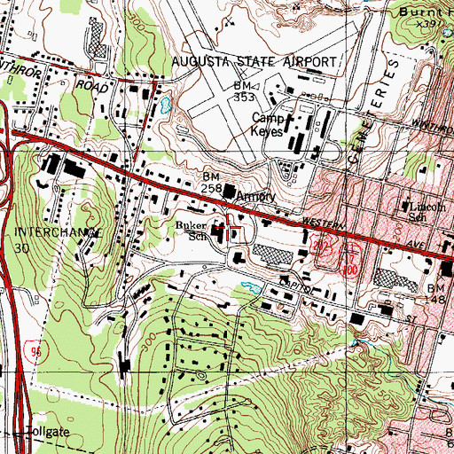 Topographic Map of Buker Community Center, ME