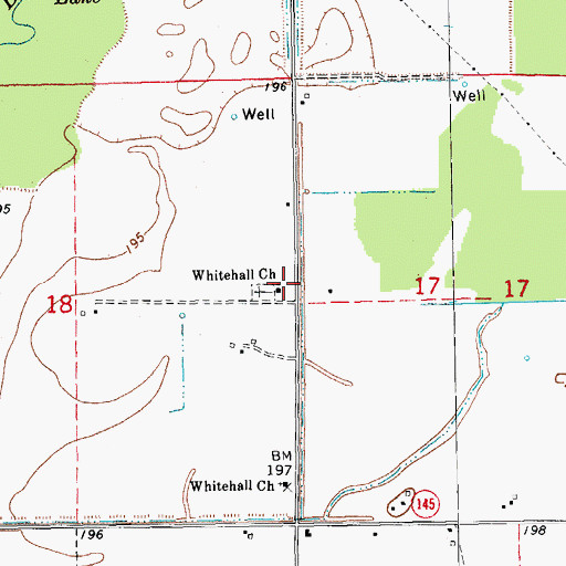 Topographic Map of Whitehall Church, AR