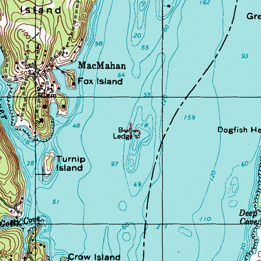 Topographic Map of Bull Ledge, ME