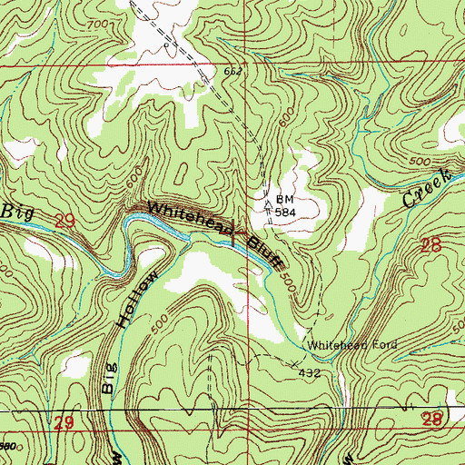 Topographic Map of Whitehead Bluff, AR