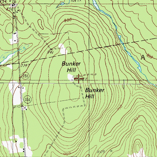 Topographic Map of Bunker Hill, ME