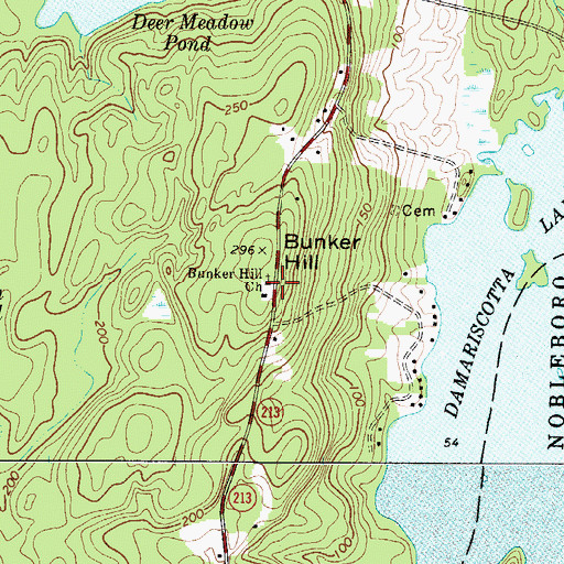 Topographic Map of Bunker Hill Church, ME