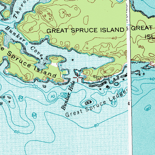 Topographic Map of Bunker Hole, ME