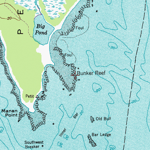 Topographic Map of Bunker Reef, ME