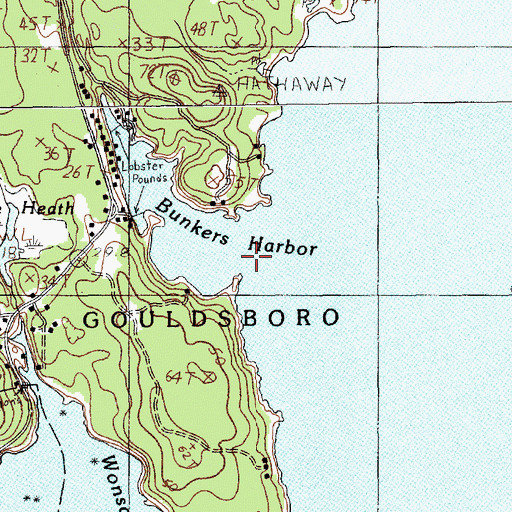 Topographic Map of Bunkers Harbor, ME