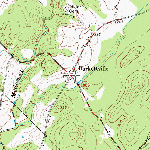 Topographic Map of Burkettville, ME