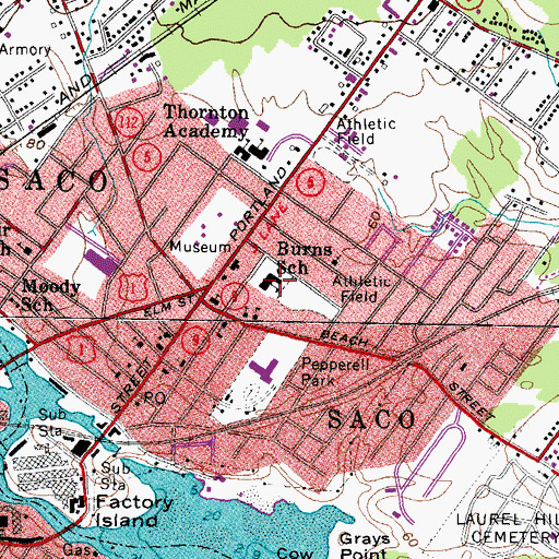 Topographic Map of C K Burns School, ME