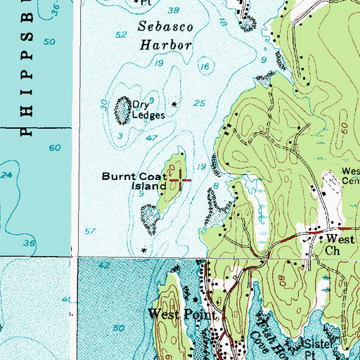 Topographic Map of Burnt Coat Island, ME