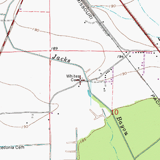 Topographic Map of Whites Cemetery, AR