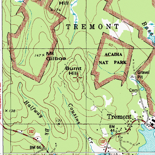 Topographic Map of Burnt Hill, ME