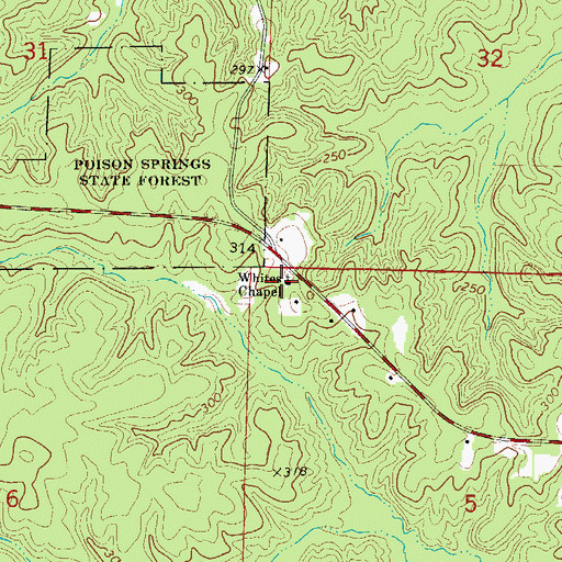 Topographic Map of Whites Chapel, AR