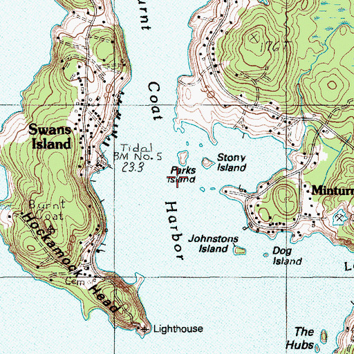 Topographic Map of Burnt Coat Harbor, ME