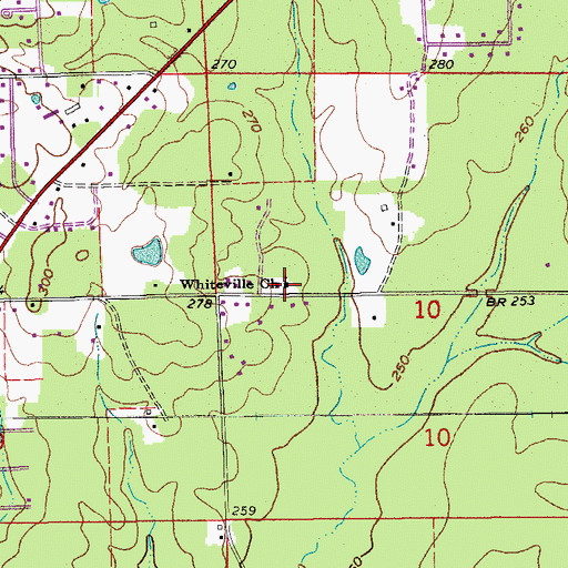 Topographic Map of Whiteville Church, AR