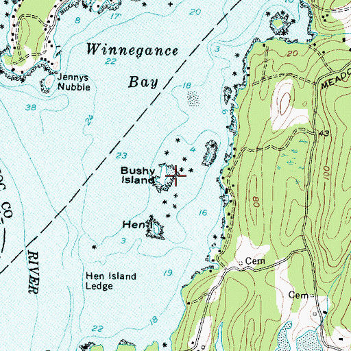 Topographic Map of Bushy Island, ME