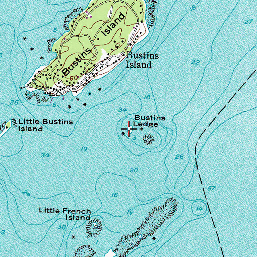 Topographic Map of Bustins Ledge, ME