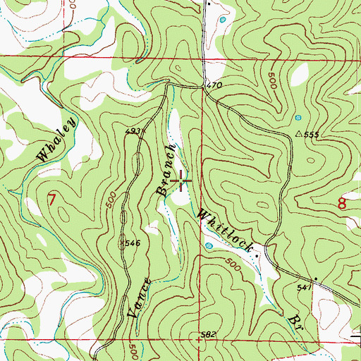 Topographic Map of Whitlock Branch, AR