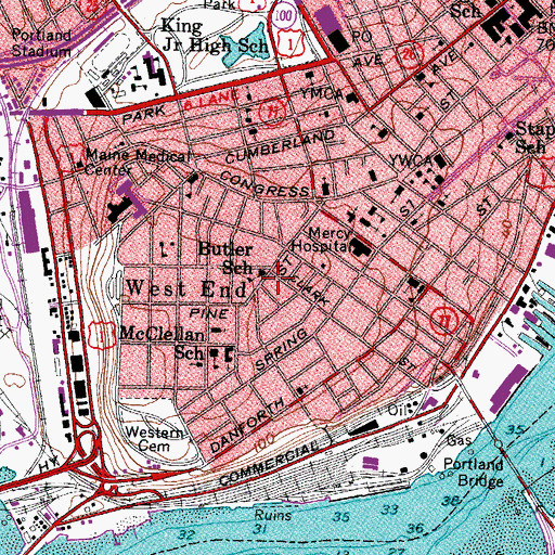 Topographic Map of Butler School, ME