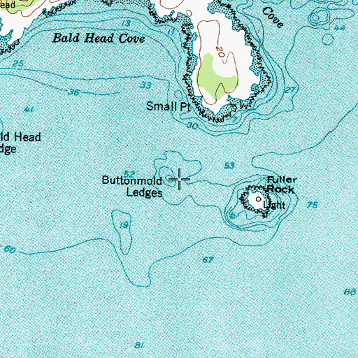 Topographic Map of Buttonmold Ledges, ME