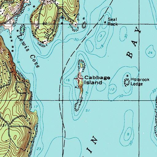 Topographic Map of Cabbage Island, ME