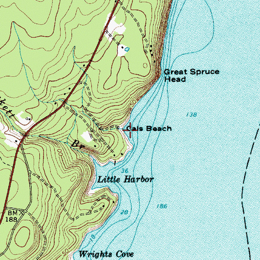 Topographic Map of Cals Beach, ME