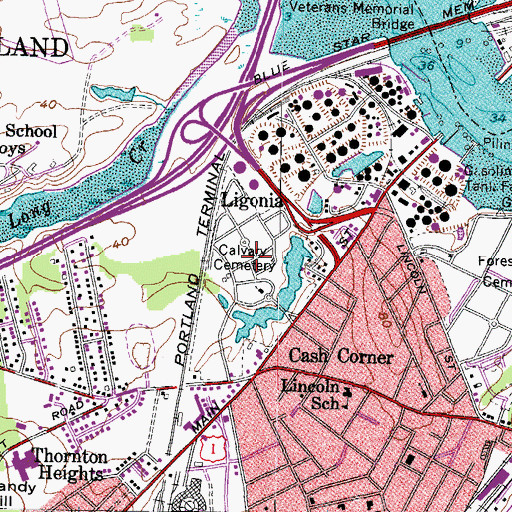 Topographic Map of Calvary Cemetery, ME