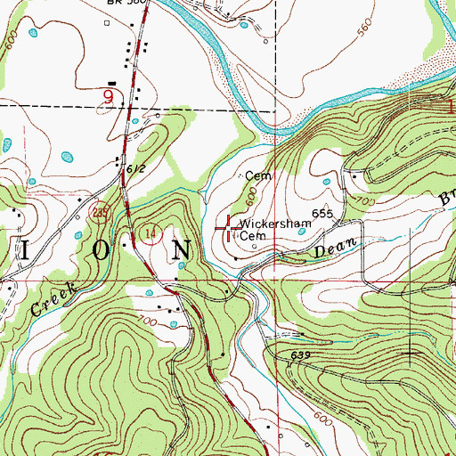 Topographic Map of Wickersham Cemetery, AR
