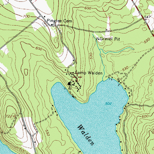 Topographic Map of Camp Walden, ME