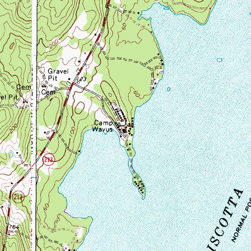 Topographic Map of Camp Wavus, ME