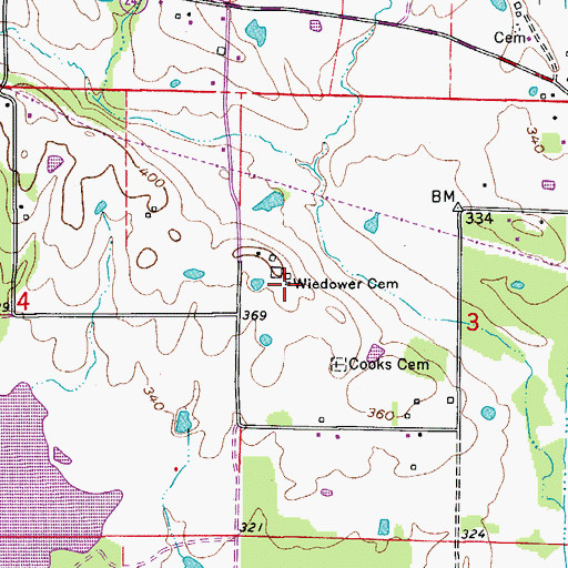 Topographic Map of Wiedower Cemetery, AR