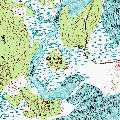 Topographic Map of Campbell Island, ME