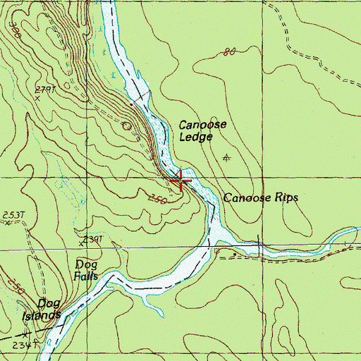 Topographic Map of Canoose Rips, ME
