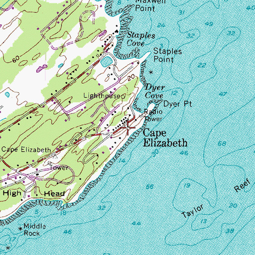 Topographic Map of Cape Elizabeth, ME