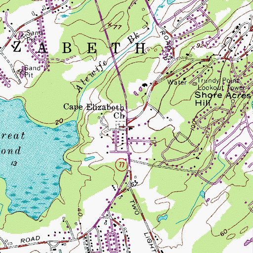 Topographic Map of Cape Elizabeth Church, ME