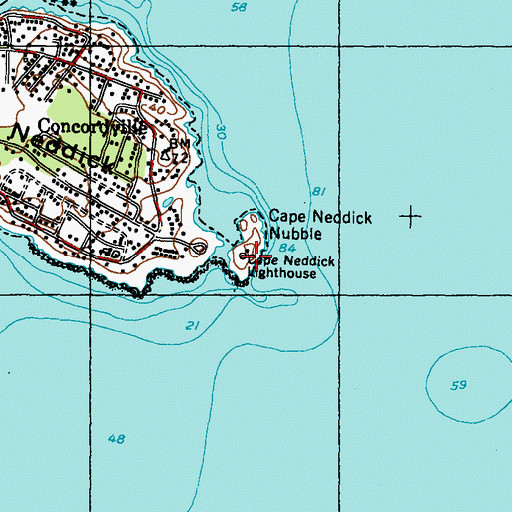 Topographic Map of Cape Neddick Light, ME