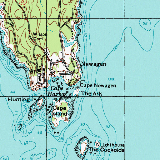 Topographic Map of Cape Newagen, ME