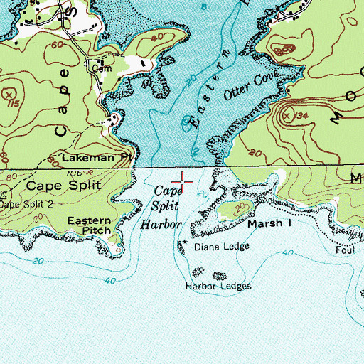 Topographic Map of Cape Split Harbor, ME
