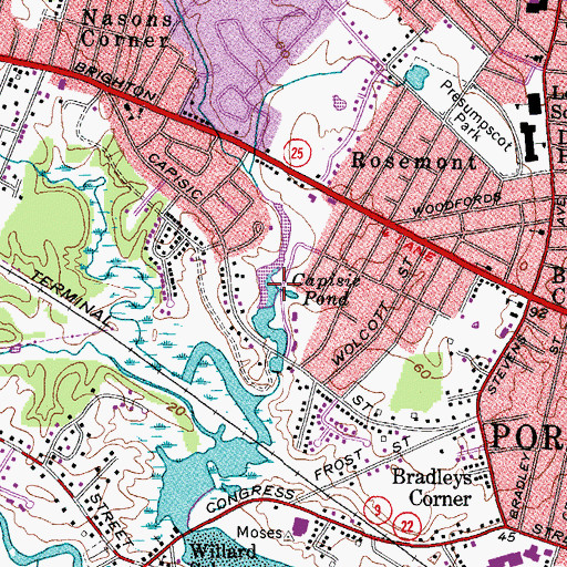 Topographic Map of Capisic Pond, ME