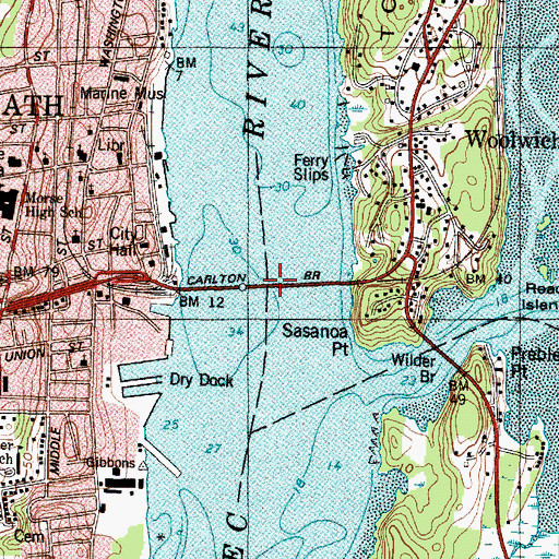 Topographic Map of Carlton Bridge, ME