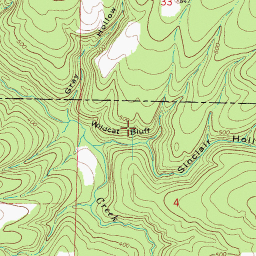 Topographic Map of Wildcat Bluff, AR