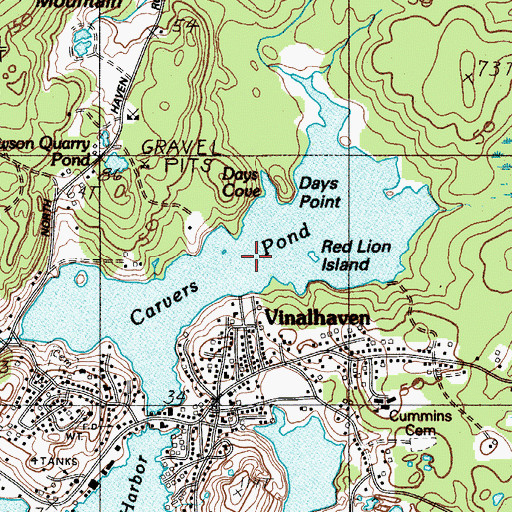 Topographic Map of Carvers Pond, ME