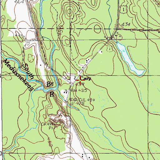 Topographic Map of Cary, ME